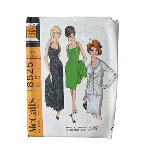 60s McCalls 8525 Sewing Pattern Size 12 Misses Dress Two Lengths and Jacket CUT